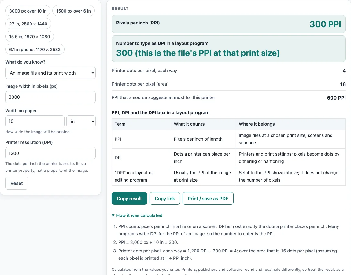 Ppi to dpi example